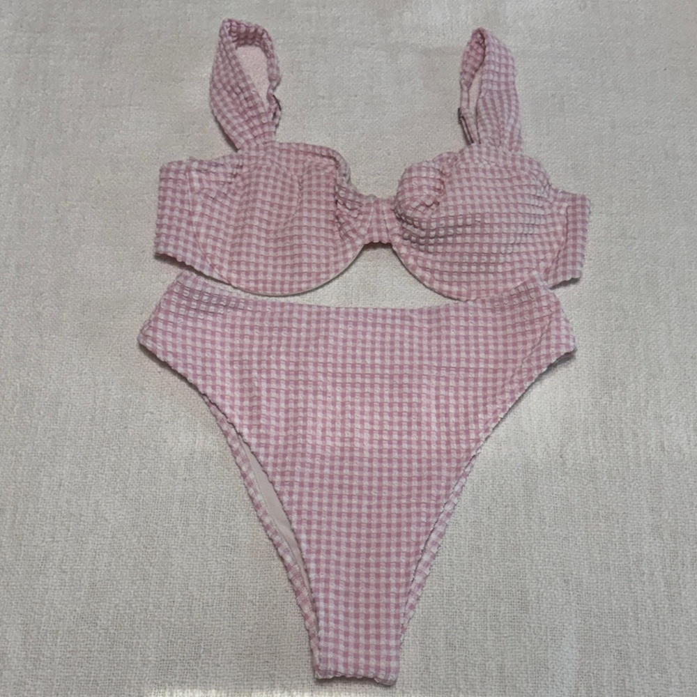 Abercrombie & Fitch Pink Gingham Textured Bikini